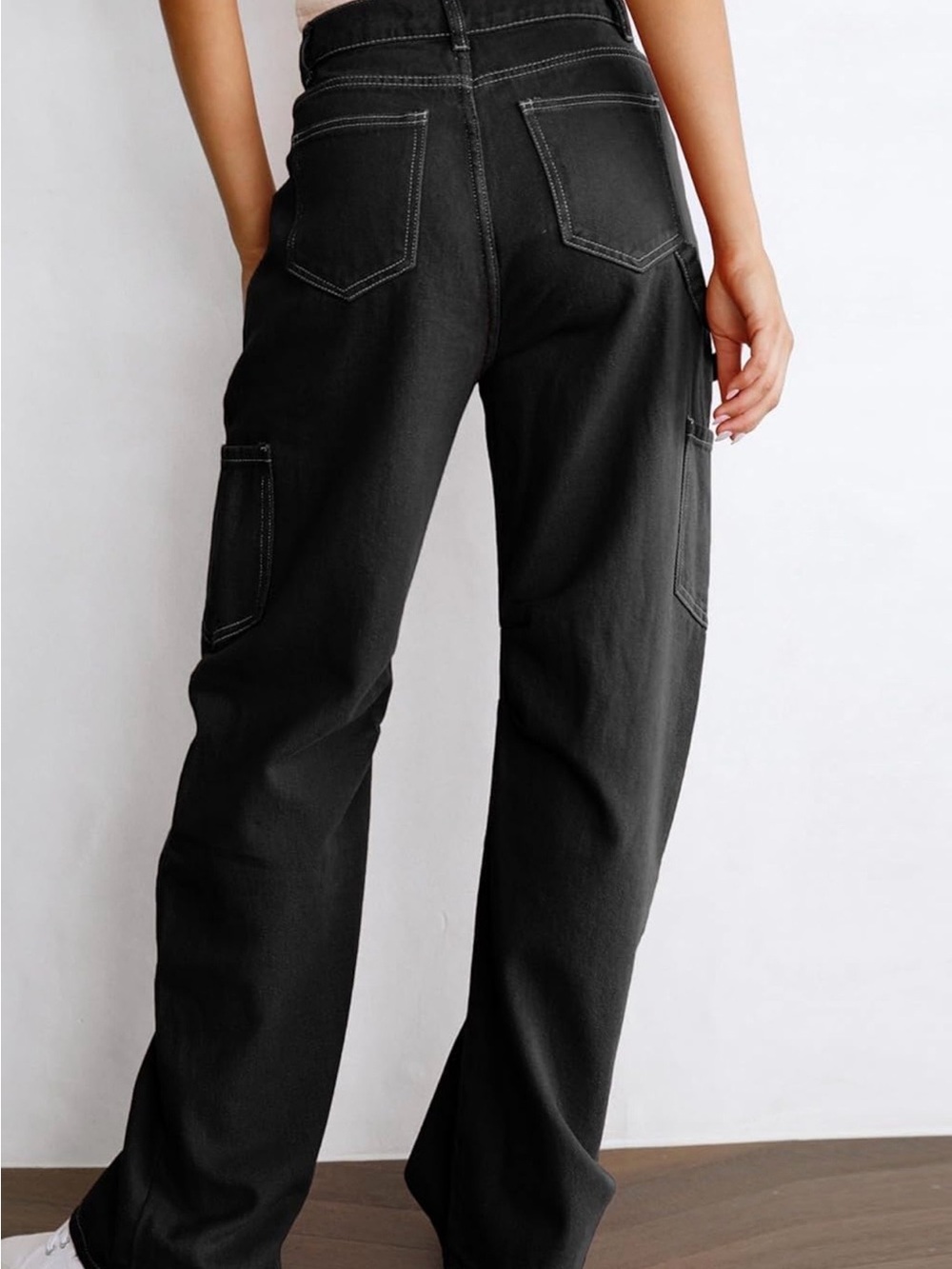 NWT DOKOTOO Sz 14 Carpenter Utility Cargo Jeans High Waist White Stitch Stretch - Picture 3 of 15